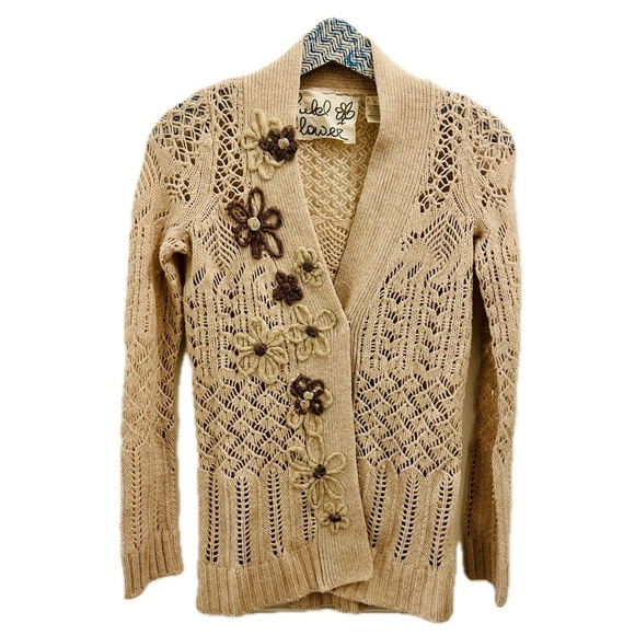 Anthropologie Sweaters - Anthropologie Field Flower Cardigan small tan beige wool cashmere crochet
